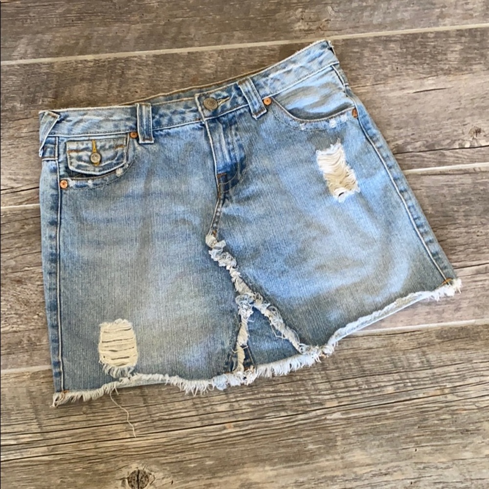 True Religion Distressed Mini Denim Skirt 30
